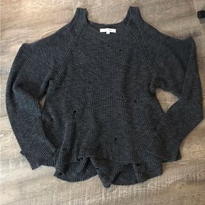 CARAMELA Women’s Distressed Open Cold Shoulder Knit Top Sweater - Size S